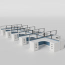 Knoll Reff Glass Panel Workstation - L-Shaped - Set of 10 - White Frame / Blue Panel / 50" / 6' x 6'
