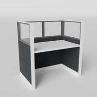 Knoll Reff Glass Panel Workstation - Straight - Individual - White Frame / Black Panel / 65" / 60W x 30D