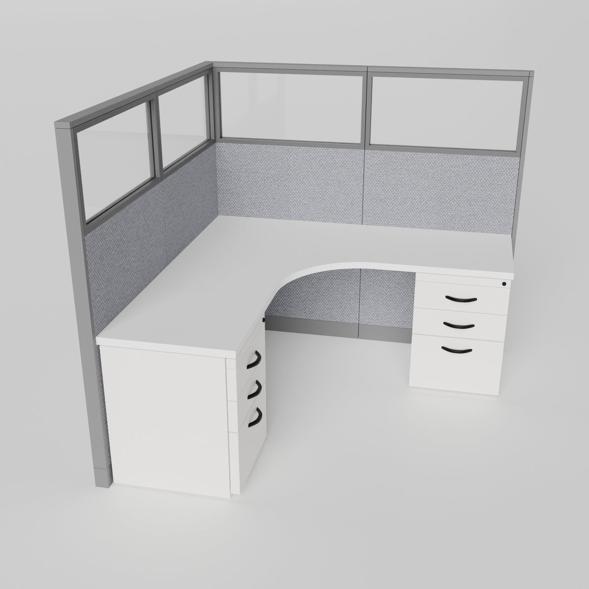 Knoll Reff Glass Panel Workstation - L-Shaped - Individual - Gray Frame / Gray Panel / 65" / 6' x 6'