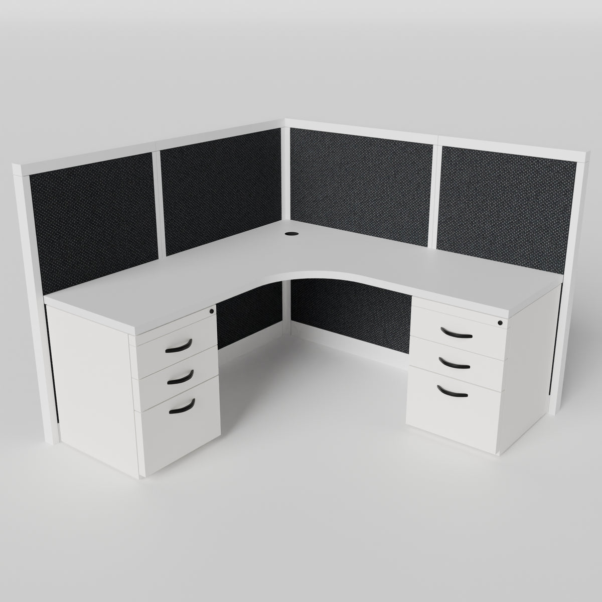 Steelcase Avenir Fabric Panel Workstation - L-Shaped - Individual - White Frame / Black Panel / 53" / 7' x 7'