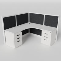 Steelcase Avenir Fabric Panel Workstation - L-Shaped - Individual - White Frame / Black Panel / 53" / 7' x 7'