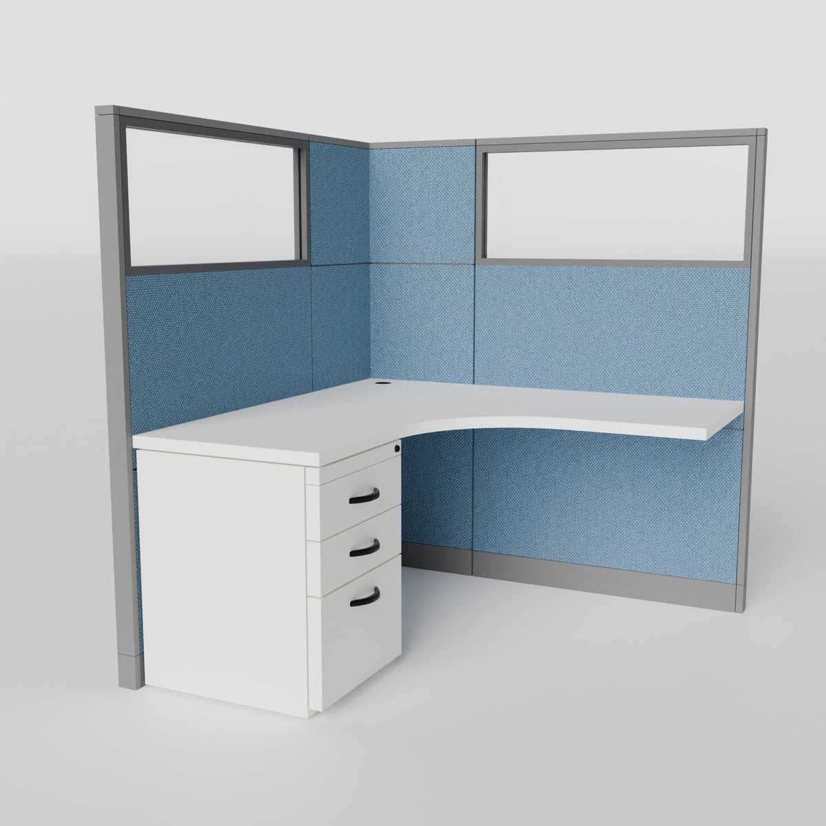 Knoll Reff Glass Panel Workstation - L-Shaped - Individual - Gray Frame / Blue Panel / 65" / 5' x 5'
