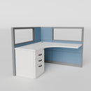 Knoll Reff Glass Panel Workstation - L-Shaped - Individual - Gray Frame / Blue Panel / 50" / 5' x 5'
