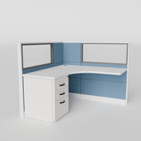 Knoll Reff Glass Panel Workstation - L-Shaped - Individual - White Frame / Blue Panel / 50" / 5' x 5'