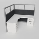 Knoll Reff Glass Panel Workstation - L-Shaped - Individual - Gray Frame / Black Panel / 65" / 6' x 6'