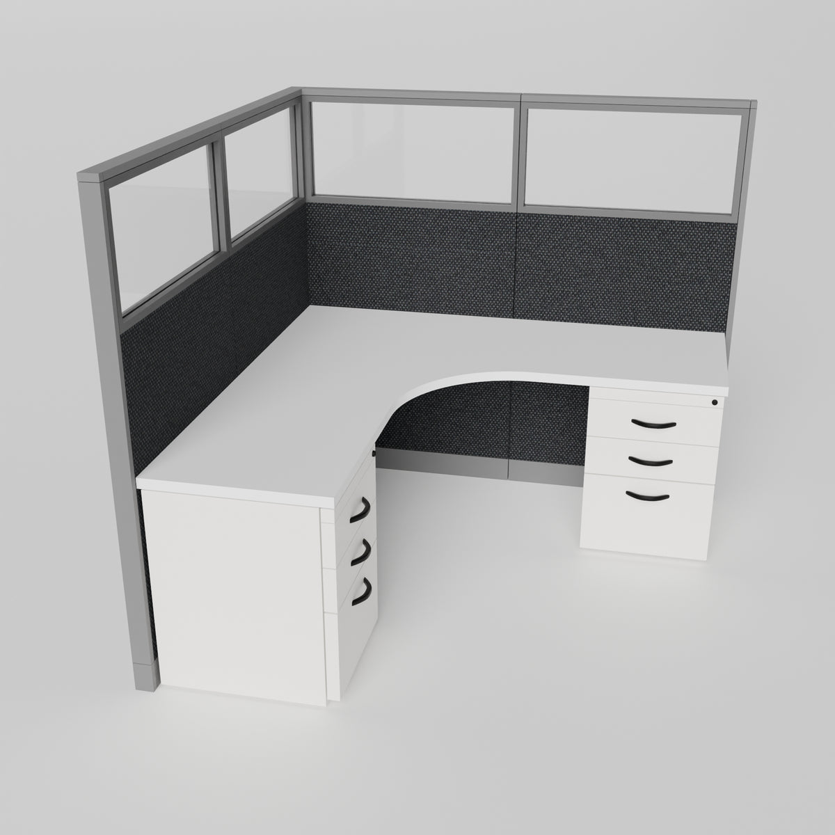 Knoll Reff Glass Panel Workstation - L-Shaped - Individual - Gray Frame / Black Panel / 65" / 6' x 6'