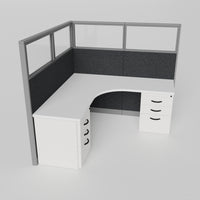 Knoll Reff Glass Panel Workstation - L-Shaped - Individual - Gray Frame / Black Panel / 65" / 6' x 6'