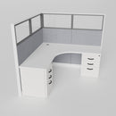 Knoll Reff Glass Panel Workstation - L-Shaped - Individual - White Frame / Gray Panel / 65" / 6' x 6'