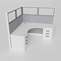 Knoll Reff Glass Panel Workstation - L-Shaped - Individual - White Frame / Gray Panel / 65" / 6' x 6'