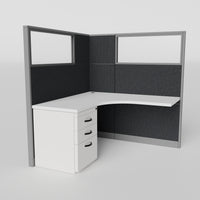 Knoll Reff Glass Panel Workstation - L-Shaped - Individual - Gray Frame / Black Panel / 65" / 5' x 5'