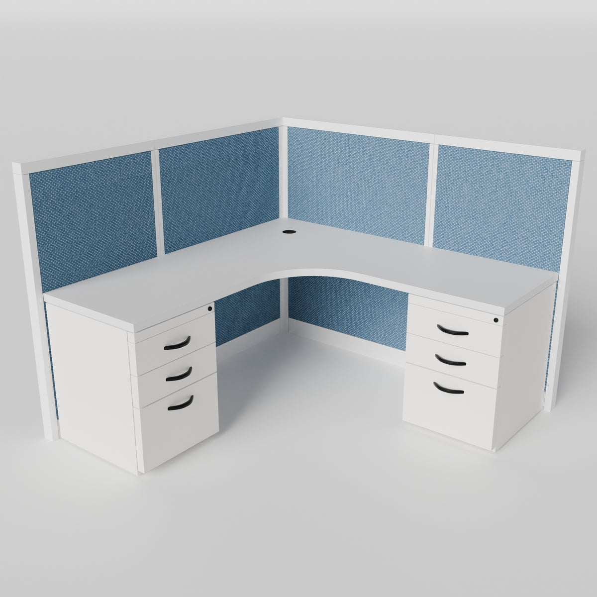 Steelcase Avenir Fabric Panel Workstation - L-Shaped - Individual - White Frame / Blue Panel / 53" / 7' x 7'