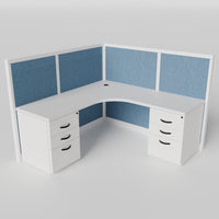 Steelcase Avenir Fabric Panel Workstation - L-Shaped - Individual - White Frame / Blue Panel / 53" / 7' x 7'