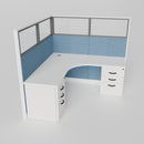Knoll Reff Glass Panel Workstation - L-Shaped - Individual - White Frame / Blue Panel / 65" / 6' x 6'