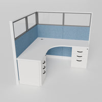 Knoll Reff Glass Panel Workstation - L-Shaped - Individual - White Frame / Blue Panel / 65" / 6' x 6'