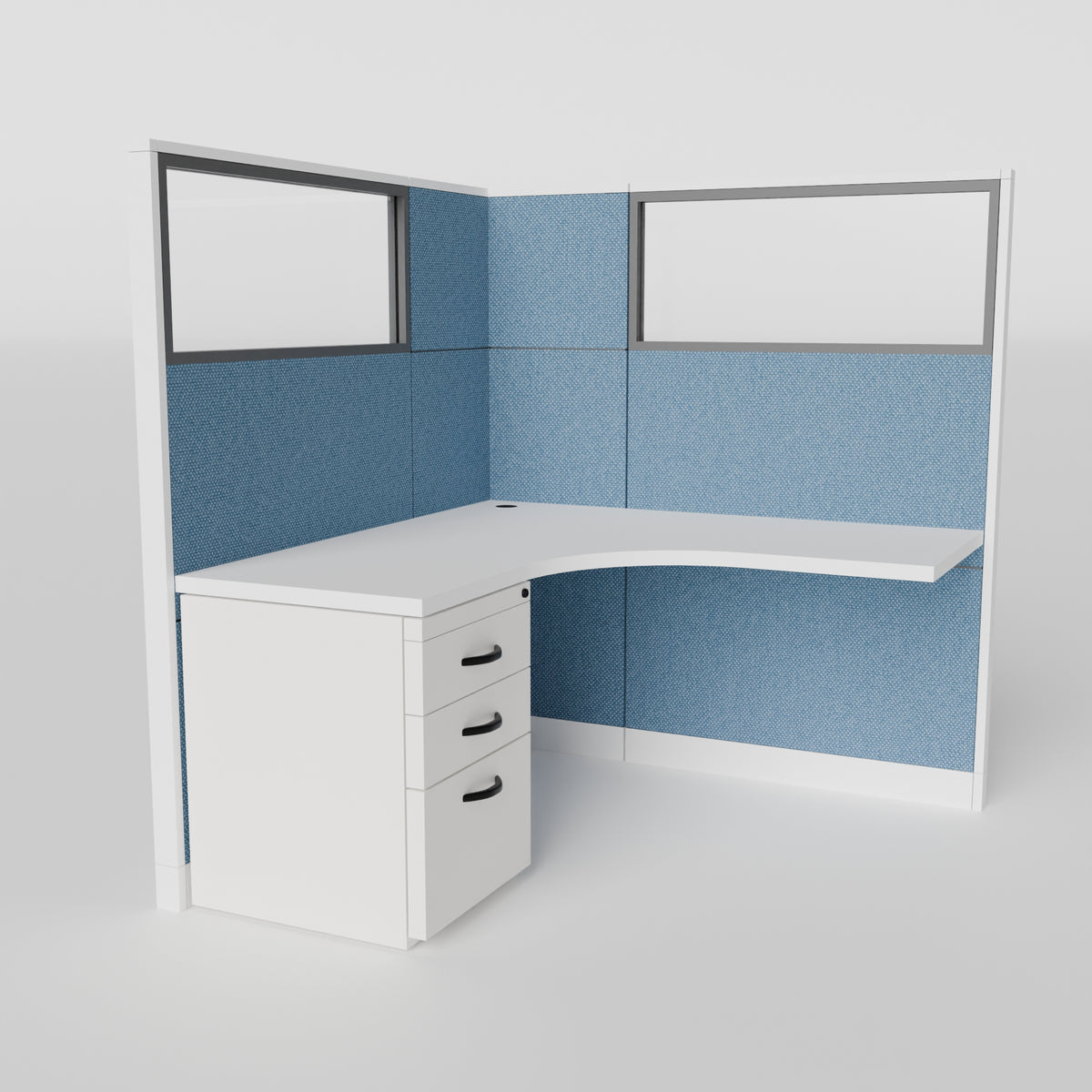 Knoll Reff Glass Panel Workstation - L-Shaped - Individual - White Frame / Blue Panel / 65" / 5' x 5'