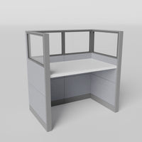 Knoll Reff Glass Panel Workstation - Straight - Individual - Gray Frame / Gray Panel / 65" / 60W x 30D
