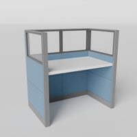 Knoll Reff Glass Panel Workstation - Straight - Individual - Gray Frame / Blue Panel / 65" / 60W x 30D