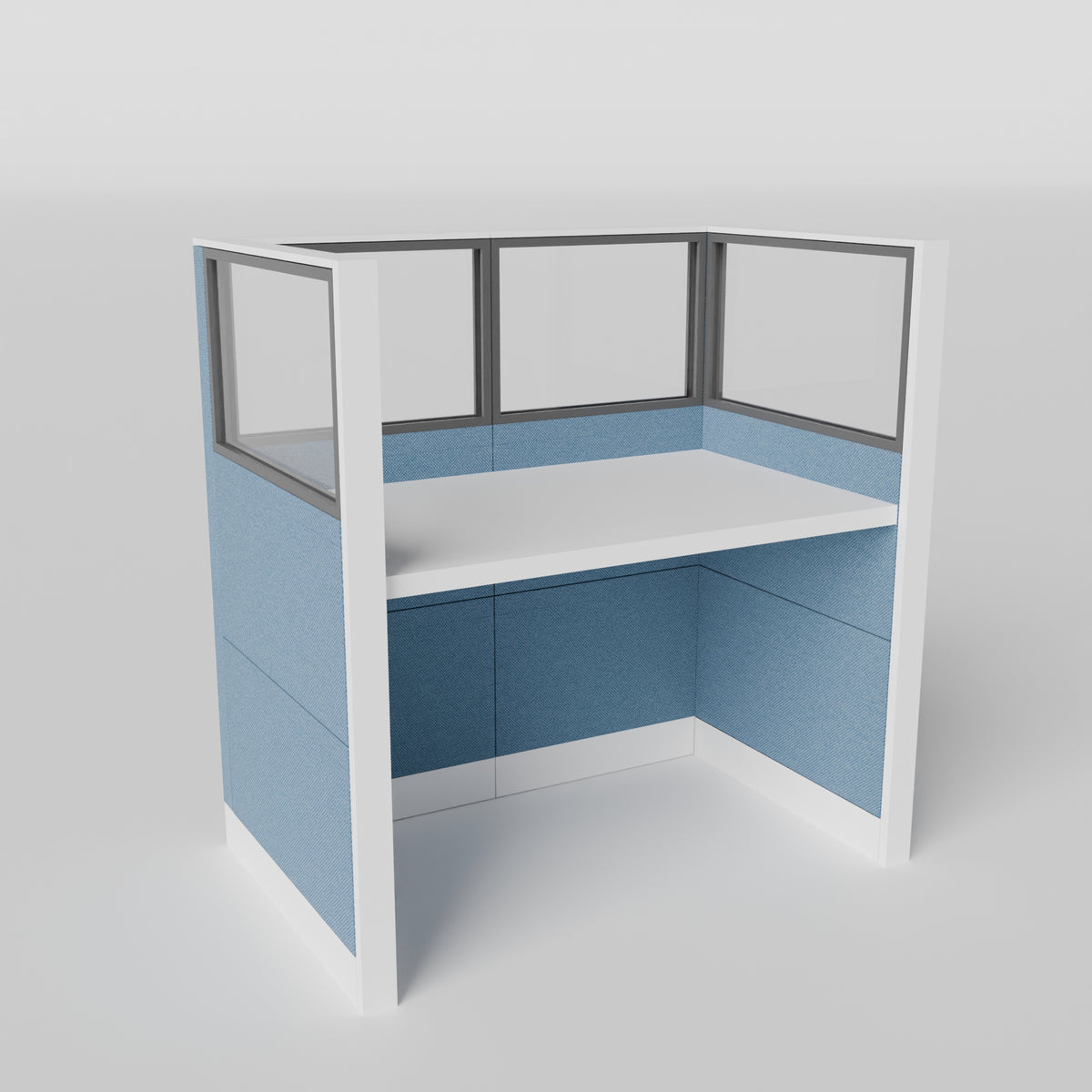 Knoll Reff Glass Panel Workstation - Straight - Individual - White Frame / Blue Panel / 65" / 60W x 30D