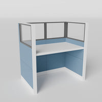 Knoll Reff Glass Panel Workstation - Straight - Individual - White Frame / Blue Panel / 65" / 60W x 30D