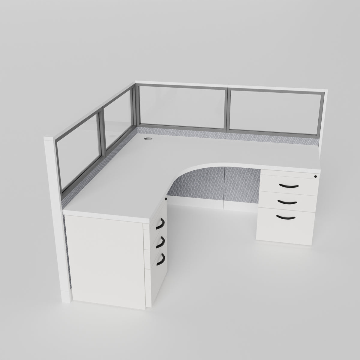 Knoll Reff Glass Panel Workstation - L-Shaped - Individual - White Frame / Gray Panel / 50" / 6' x 6'