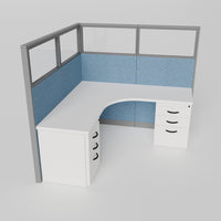 Knoll Reff Glass Panel Workstation - L-Shaped - Individual - Gray Frame / Blue Panel / 65" / 6' x 6'