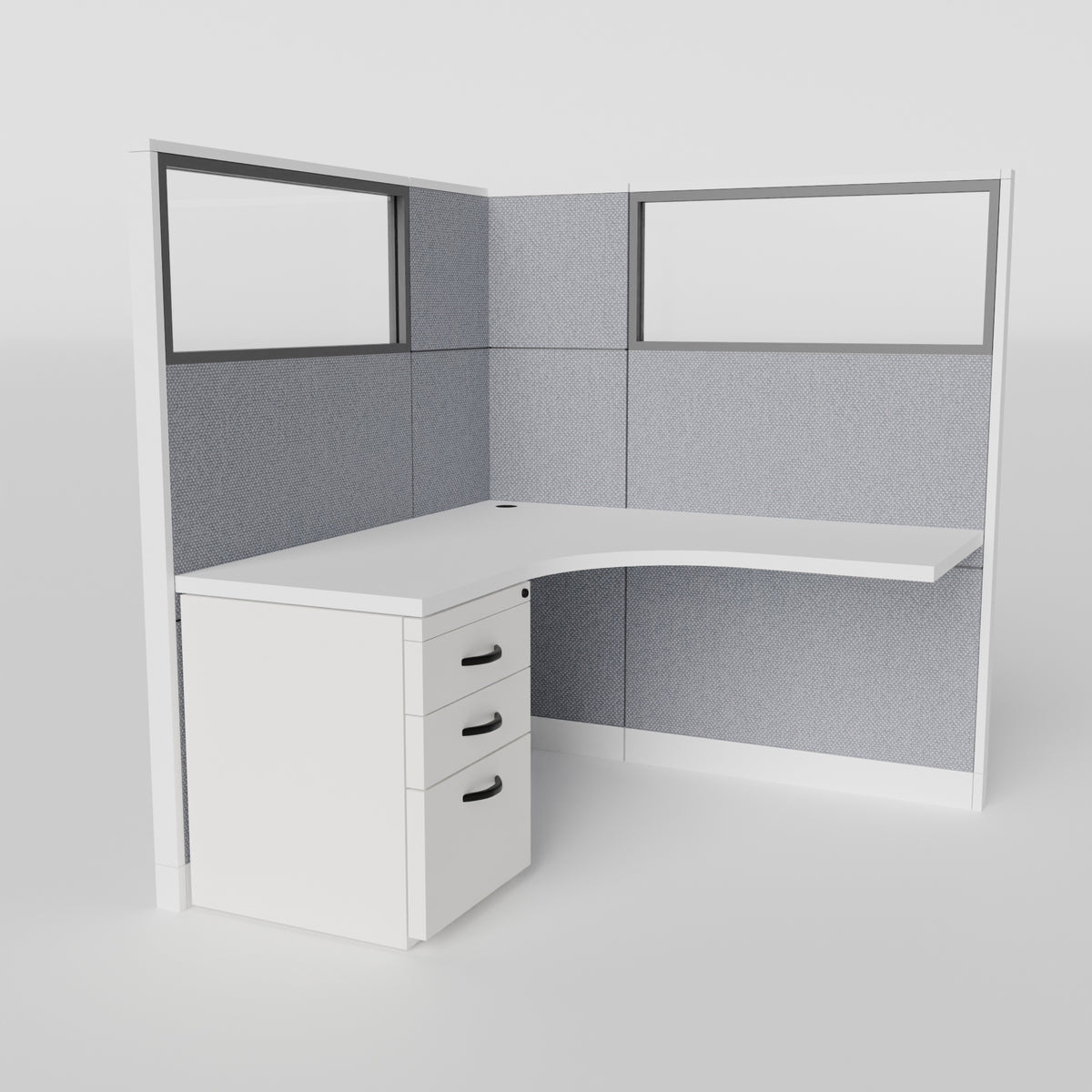 Knoll Reff Glass Panel Workstation - L-Shaped - Individual - White Frame / Gray Panel / 65" / 5' x 5'