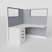 Knoll Reff Glass Panel Workstation - L-Shaped - Individual - White Frame / Gray Panel / 65" / 5' x 5'