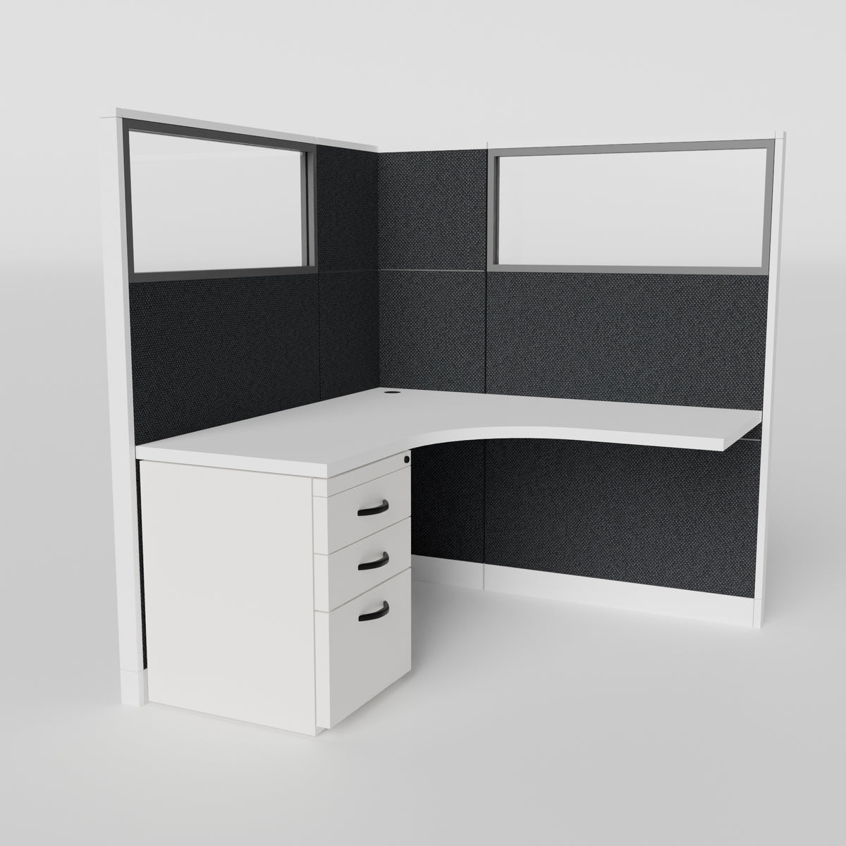 Knoll Reff Glass Panel Workstation - L-Shaped - Individual - White Frame / Black Panel / 65" / 5' x 5'