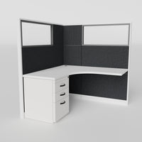 Knoll Reff Glass Panel Workstation - L-Shaped - Individual - White Frame / Black Panel / 65" / 5' x 5'