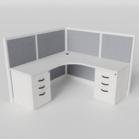 Steelcase Avenir Fabric Panel Workstation - L-Shaped - Individual - White Frame / Gray Panel / 53" / 7' x 7'