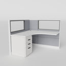 Knoll Reff Glass Panel Workstation - L-Shaped - Individual - White Frame / Gray Panel / 50" / 5' x 5'