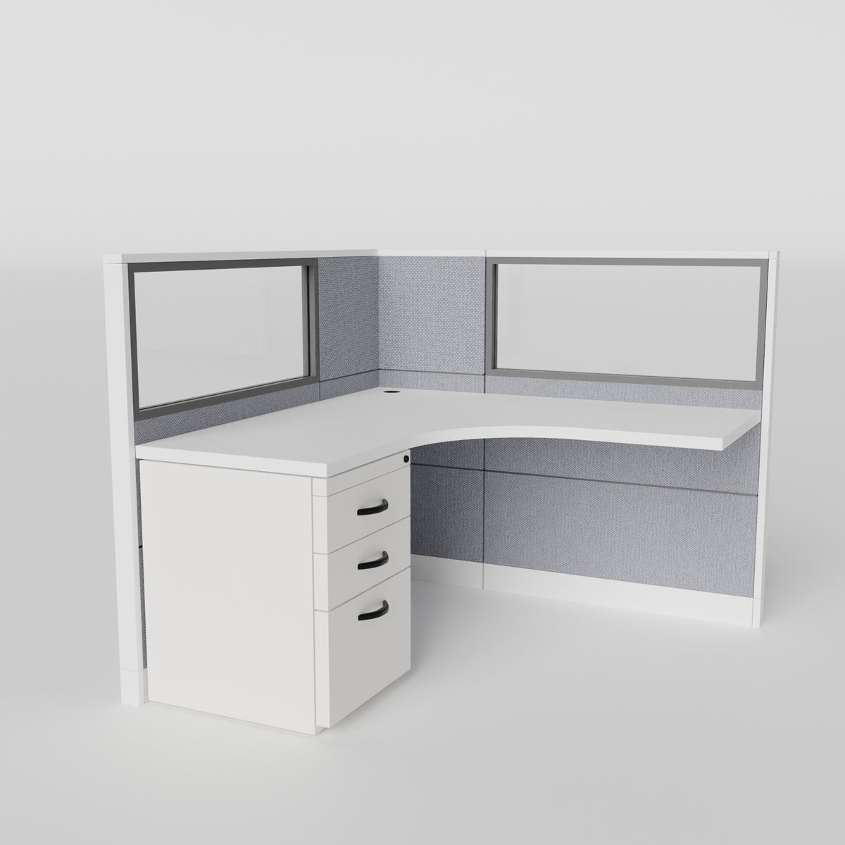 Knoll Reff Glass Panel Workstation - L-Shaped - Individual - White Frame / Gray Panel / 50" / 5' x 5'