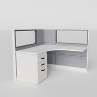Knoll Reff Glass Panel Workstation - L-Shaped - Individual - White Frame / Gray Panel / 50" / 5' x 5'