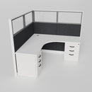 Knoll Reff Glass Panel Workstation - L-Shaped - Individual - White Frame / Black Panel / 65" / 6' x 6'