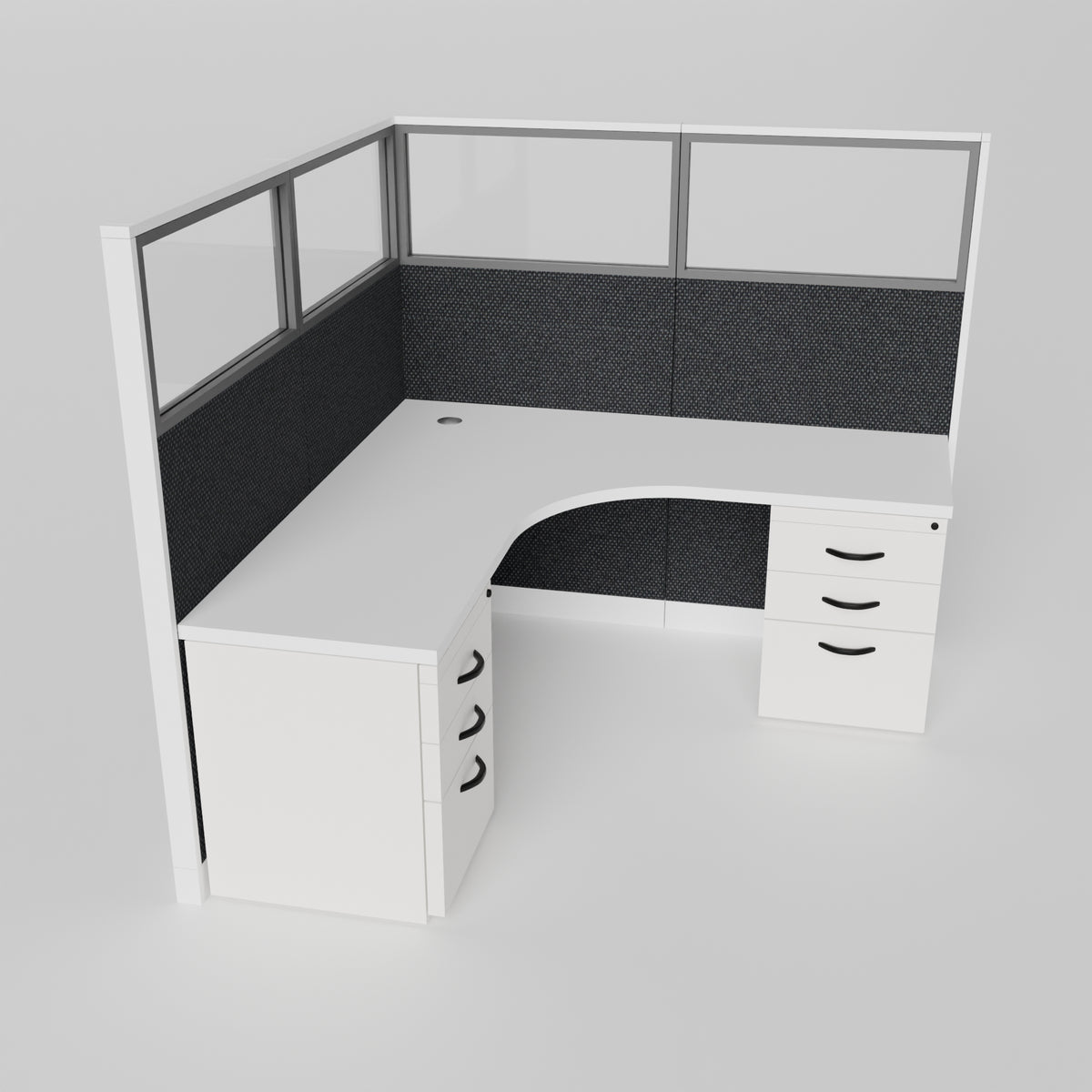 Knoll Reff Glass Panel Workstation - L-Shaped - Individual - White Frame / Black Panel / 65" / 6' x 6'