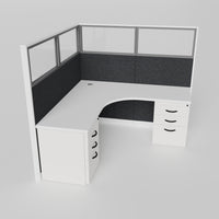 Knoll Reff Glass Panel Workstation - L-Shaped - Individual - White Frame / Black Panel / 65" / 6' x 6'