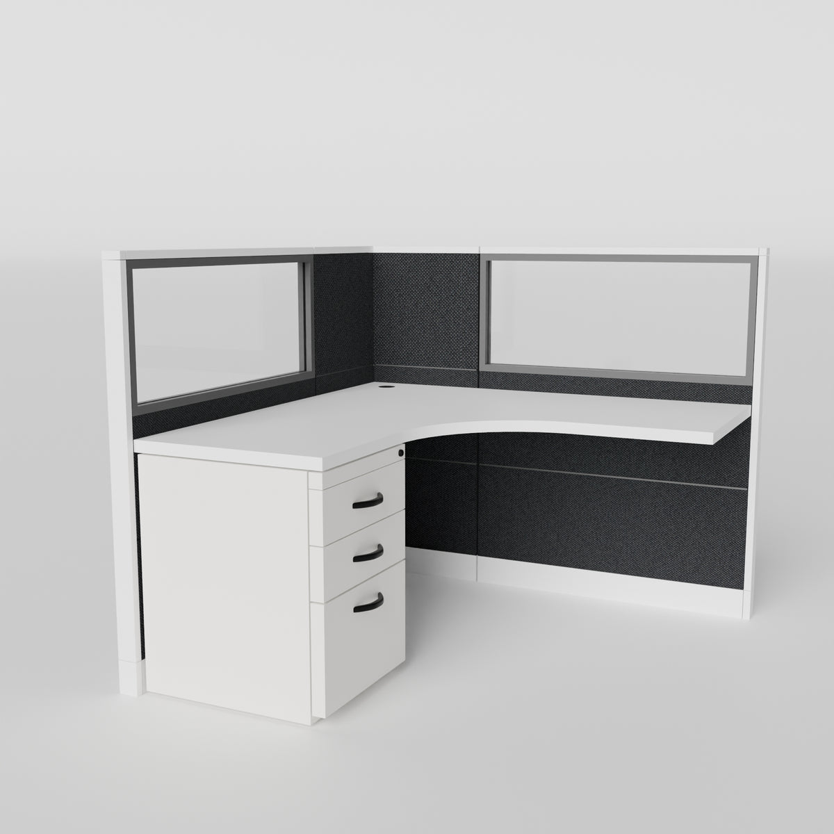 Knoll Reff Glass Panel Workstation - L-Shaped - Individual - White Frame / Black Panel / 50" / 5' x 5'