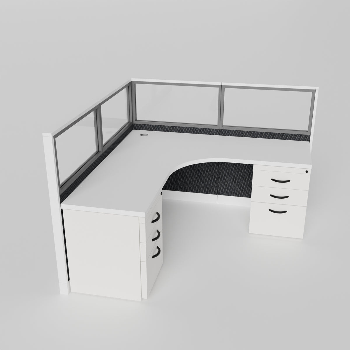 Knoll Reff Glass Panel Workstation - L-Shaped - Individual - White Frame / Black Panel / 50" / 6' x 6'