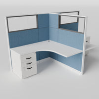 Knoll Reff Glass Panel Workstation - L-Shaped - Set of 2 - White Frame / Blue Panel / 65" / 5' x 5'