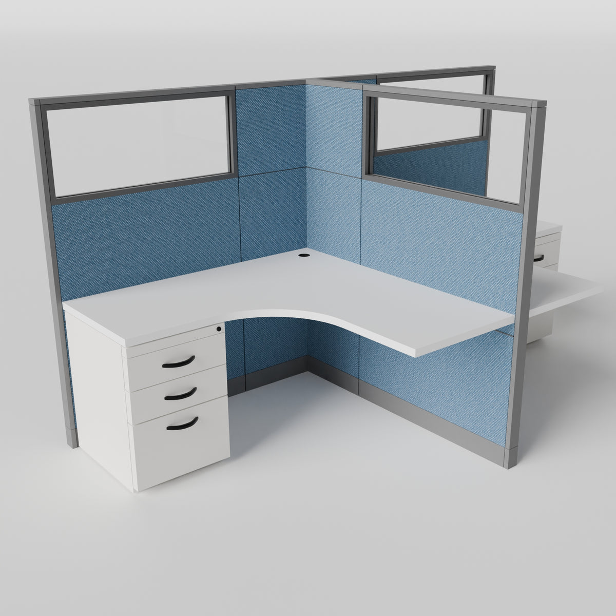 Knoll Reff Glass Panel Workstation - L-Shaped - Set of 2 - Gray Frame / Blue Panel / 65" / 5' x 5'