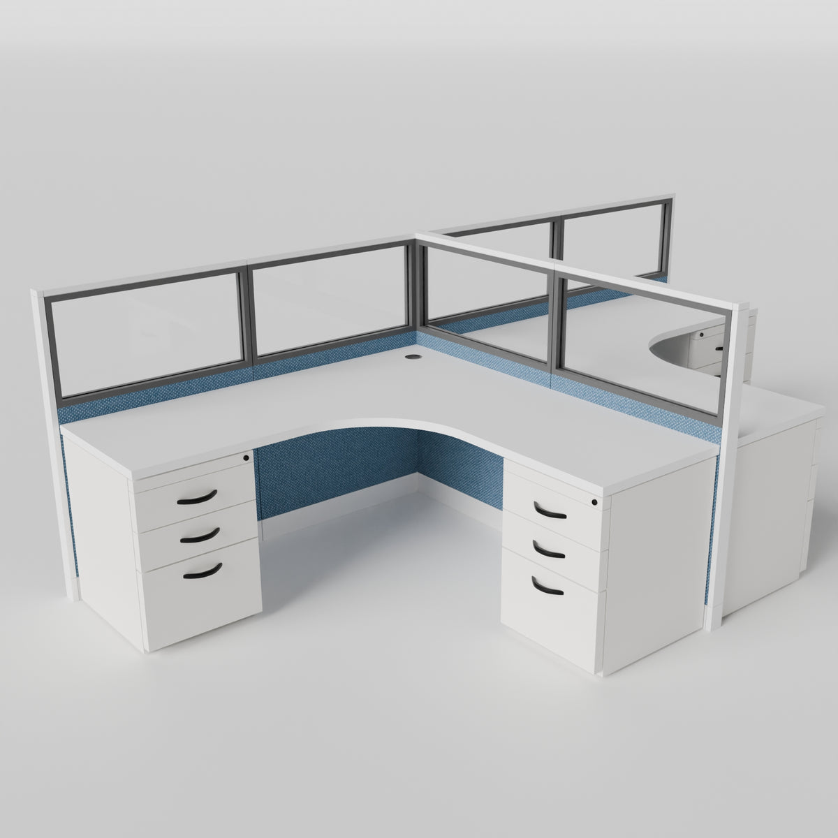 Knoll Reff Glass Panel Workstation - L-Shaped - Set of 2 - White Frame / Blue Panel / 50" / 6' x 6'