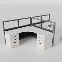 Knoll Reff Glass Panel Workstation - L-Shaped - Set of 2 - Gray Frame / Black Panel / 50" / 6' x 6'