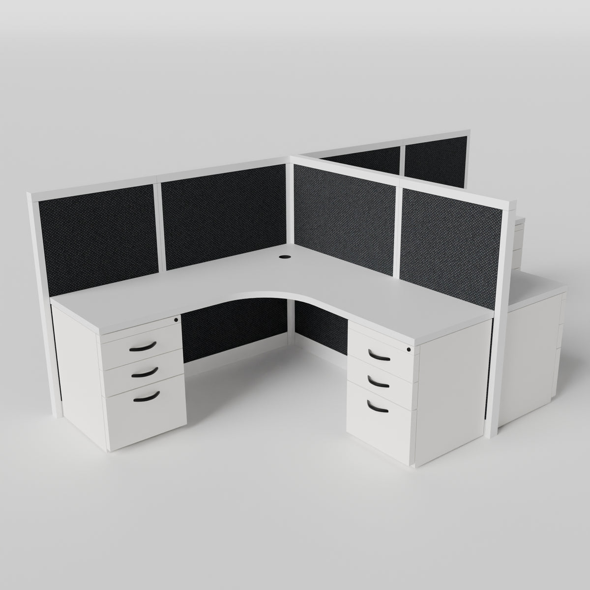 Steelcase Avenir Fabric Panel Workstation - L-Shaped - Set of 2 - White Frame / Black Panel / 53" / 7' x 7'