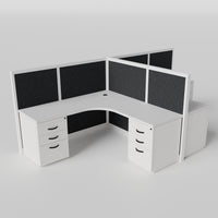 Steelcase Avenir Fabric Panel Workstation - L-Shaped - Set of 2 - White Frame / Black Panel / 53" / 7' x 7'