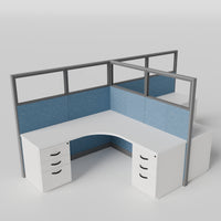 Knoll Reff Glass Panel Workstation - L-Shaped - Set of 2 - Gray Frame / Blue Panel / 65" / 6' x 6'