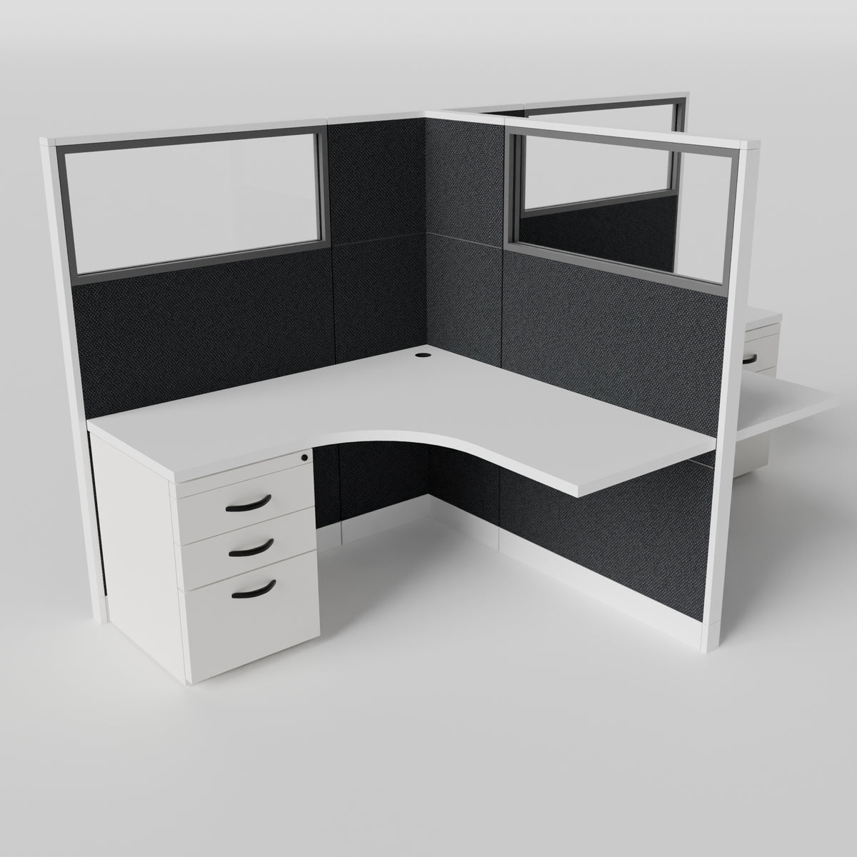 Knoll Reff Glass Panel Workstation - L-Shaped - Set of 2 - White Frame / Black Panel / 65" / 5' x 5'