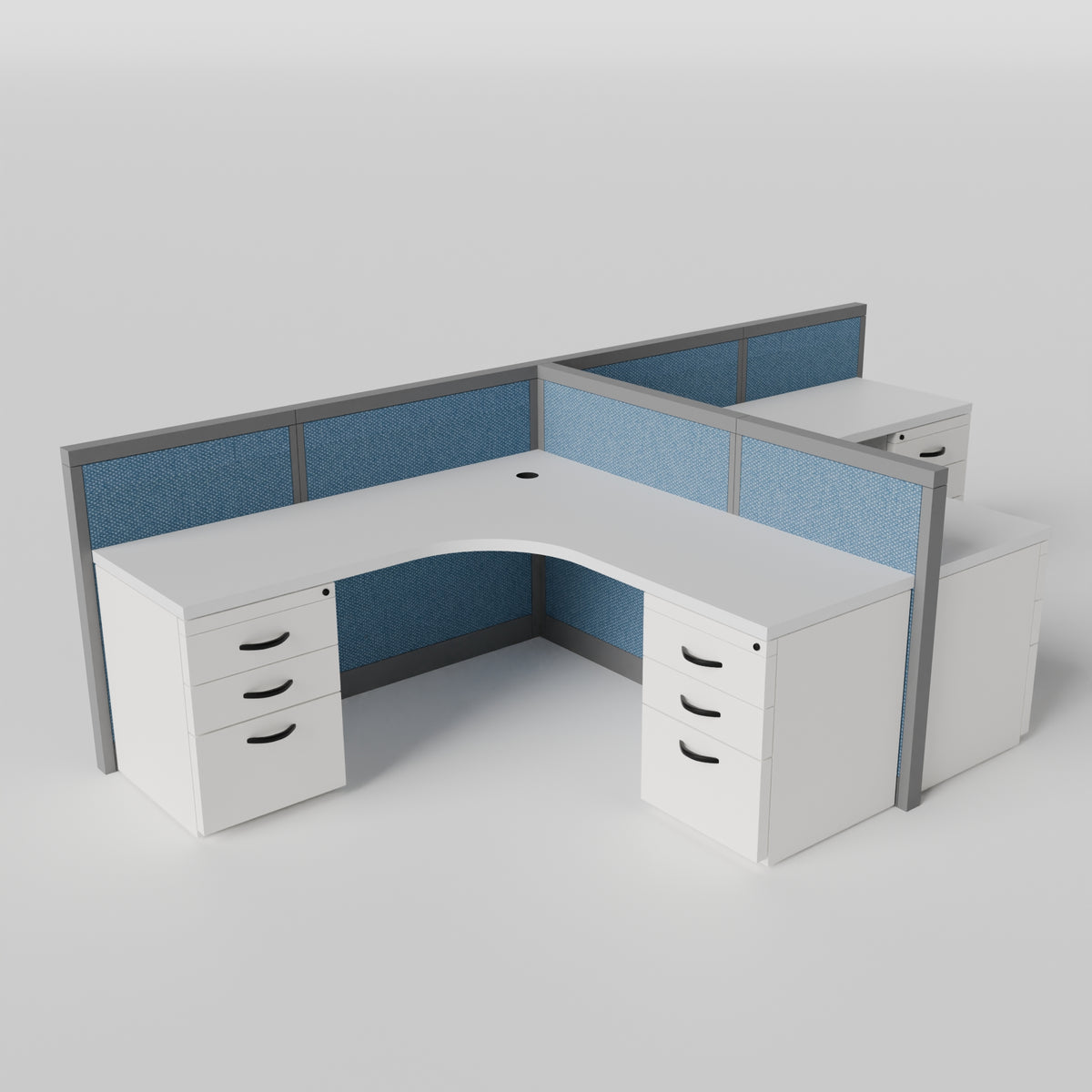 Steelcase Avenir Fabric Panel Workstation - L-Shaped - Set of 2 - Gray Frame / Blue Panel / 42" / 7' x 7'