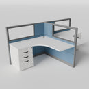 Knoll Reff Glass Panel Workstation - L-Shaped - Set of 2 - Gray Frame / Blue Panel / 50" / 5' x 5'