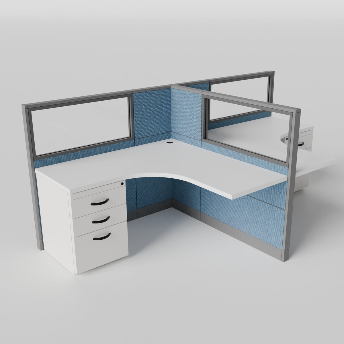 Knoll Reff Glass Panel Workstation - L-Shaped - Set of 2 - Gray Frame / Blue Panel / 50" / 5' x 5'