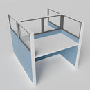 Knoll Reff Glass Panel Workstation - Straight - Set of 2 - White Frame / Blue Panel / 65" / 60W x 30D